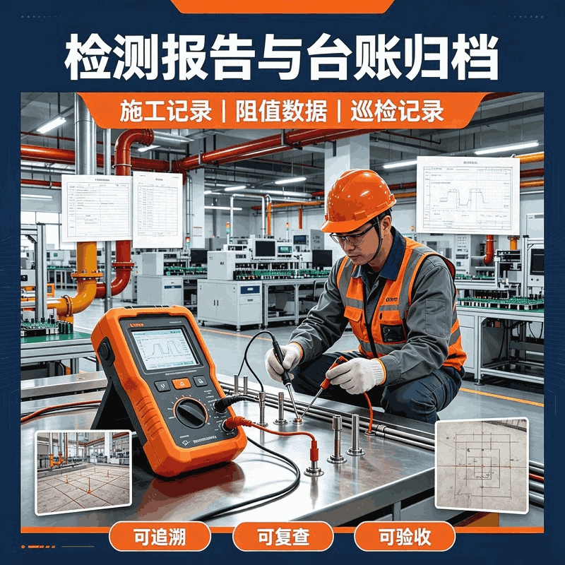 工厂接地检测报告与巡检台账归档，满足安监核查要求