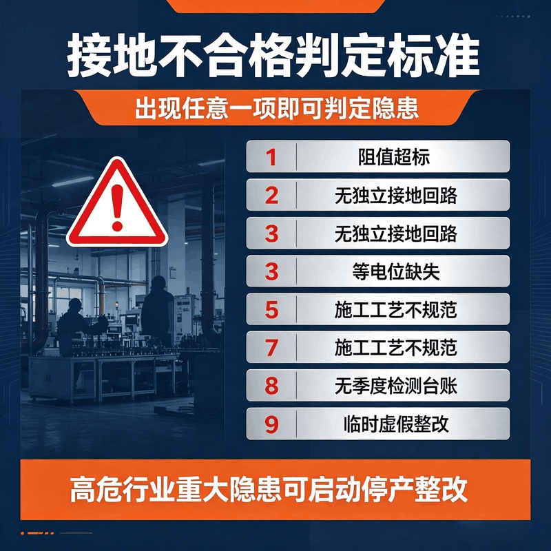 整理不合格判定条目，标注高危行业重大隐患处置规则（停产整改、行政处罚）