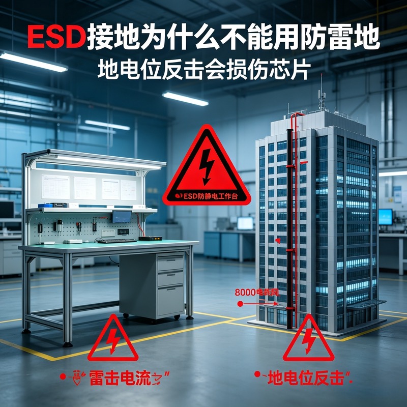 ESD 接地为什么不能用防雷地