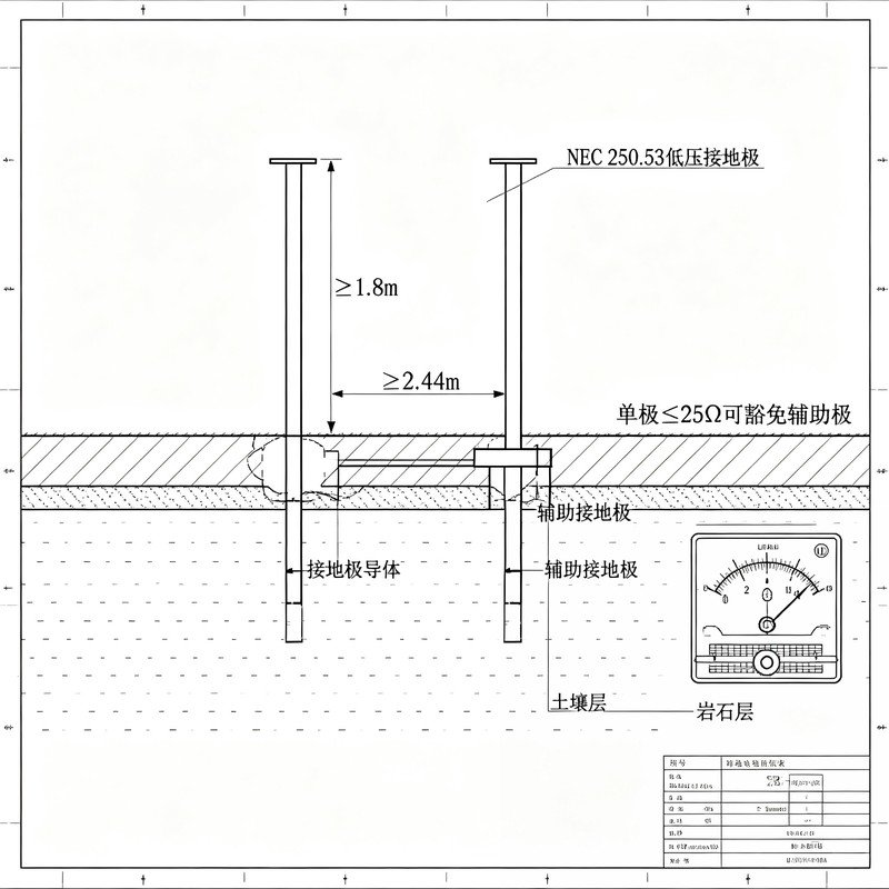 NEC250.53 接地极标准埋深间距施工图