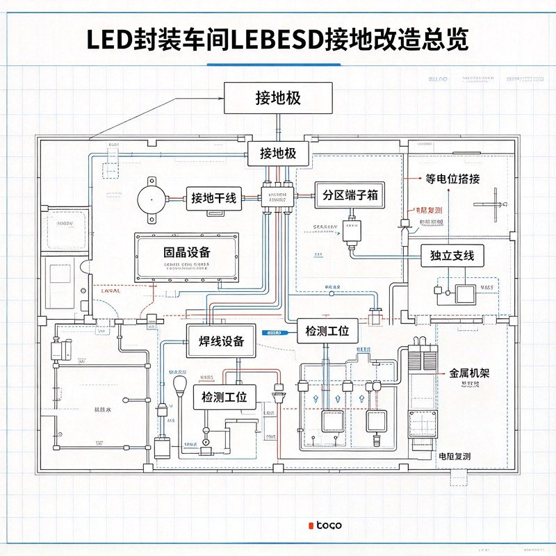 LED 封装车间完整 LEBESD 接地网络改造蓝图总图