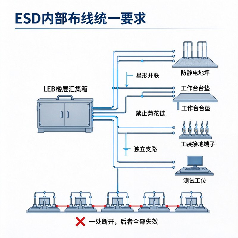 EPA两套ESD接地方案对比示意图，共用PE接地与独立接地极
